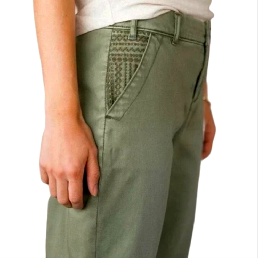 Sundance Chelsea Olive Green Embroidered Chinos Straight Leg Women's Siz…